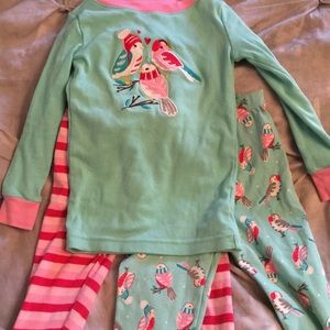 Kirkland 3 pc girl pj, sz 6 EUC. Pink bird,stripes
